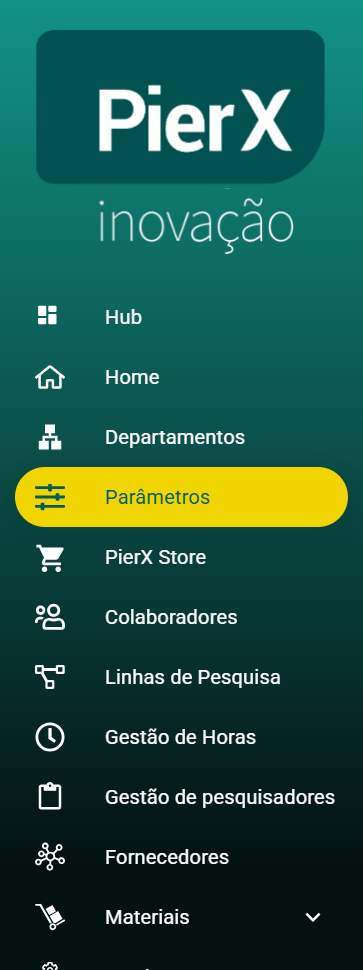 AÇÃO: Menu Administração expandido com "Parâmetros Globais" destacado