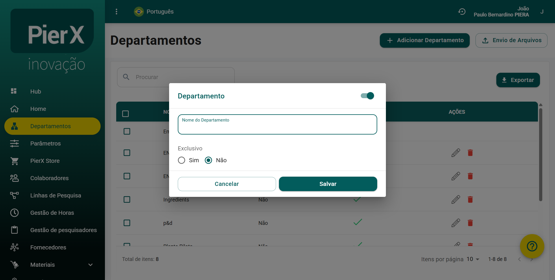 AÇÃO: Botões "Salvar" e "Cancelar"